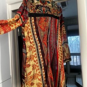 Soft Surroundings Red and Cream Long Sleeve Dress